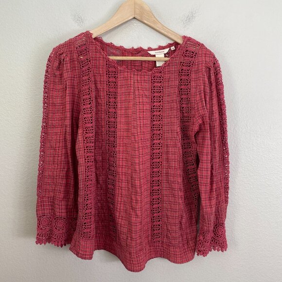 Sundance Womens Medium Cotton Crochet Accent Tunic Top Boho Cottagecore Shirt - Picture 7 of 11